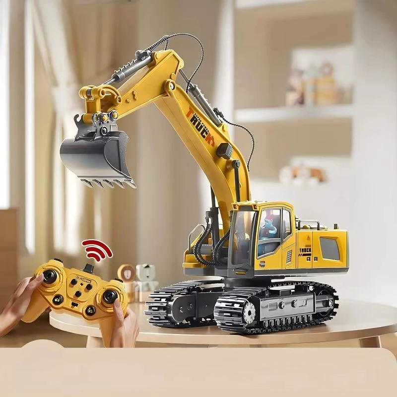 Alloy remote-controlled excavator toy car with lights, audio system, electric engineering vehicle, children's birthday gift view 3