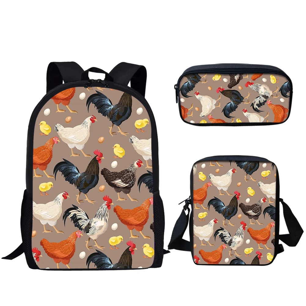 Belidome-mochilas escolares con estampado de pollo para adolescentes, niños y niñas, mochila informal de 3 piezas para estudiantes de primaria