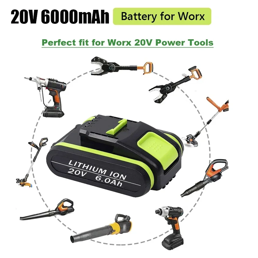 20V 6000 mAh lithium battery suitable for Worx WA3551 WA3553 WX390 WX176 WX178 WX386 WX678