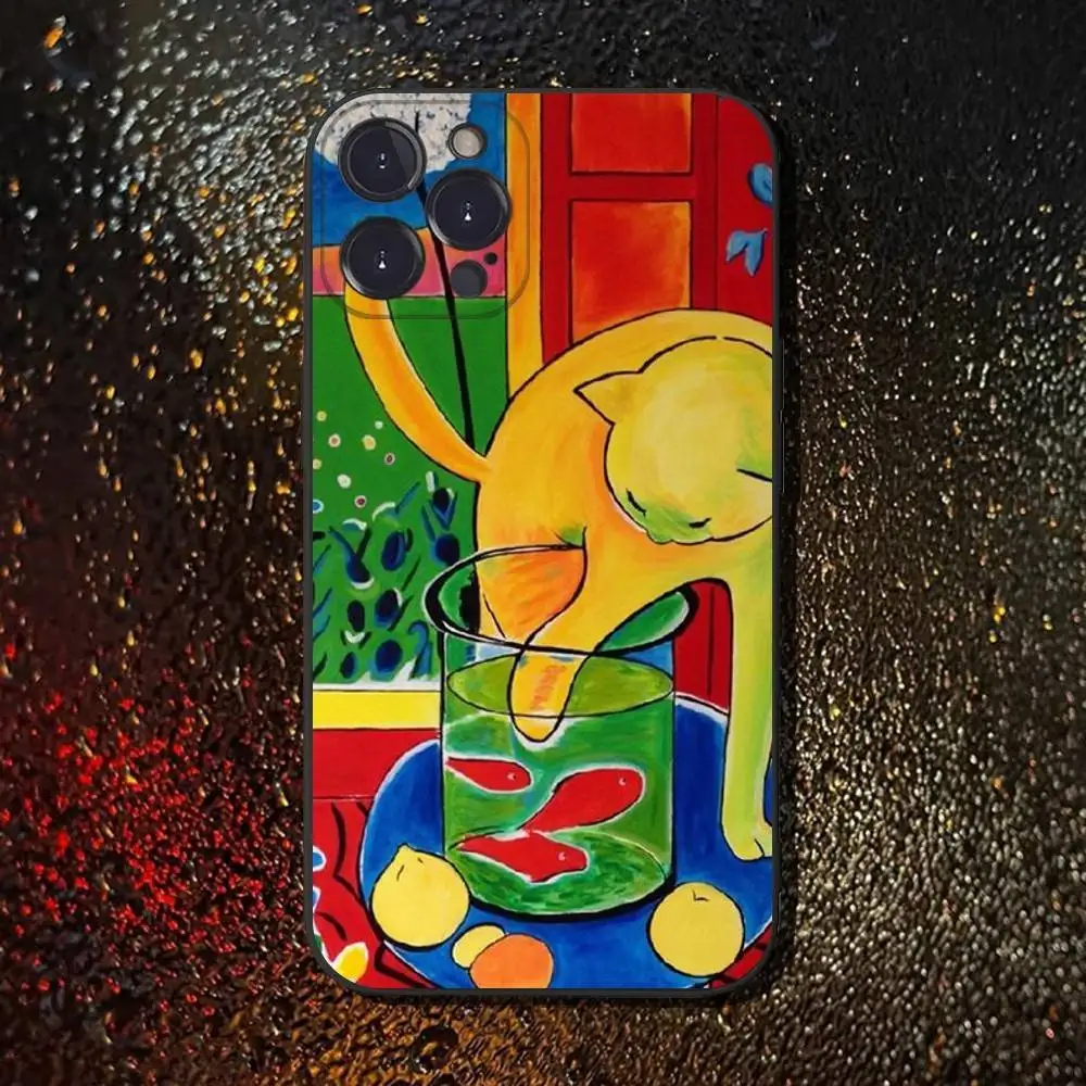 حافظة هاتف هنري ماتيس كات آرت لهاتف آيفون 6,17,16,15,14,13,12,11 Plus,Pro Max,XS,X,XR,SE,Mini,8,7,غطاء أسود من السيليكون الناعم #6