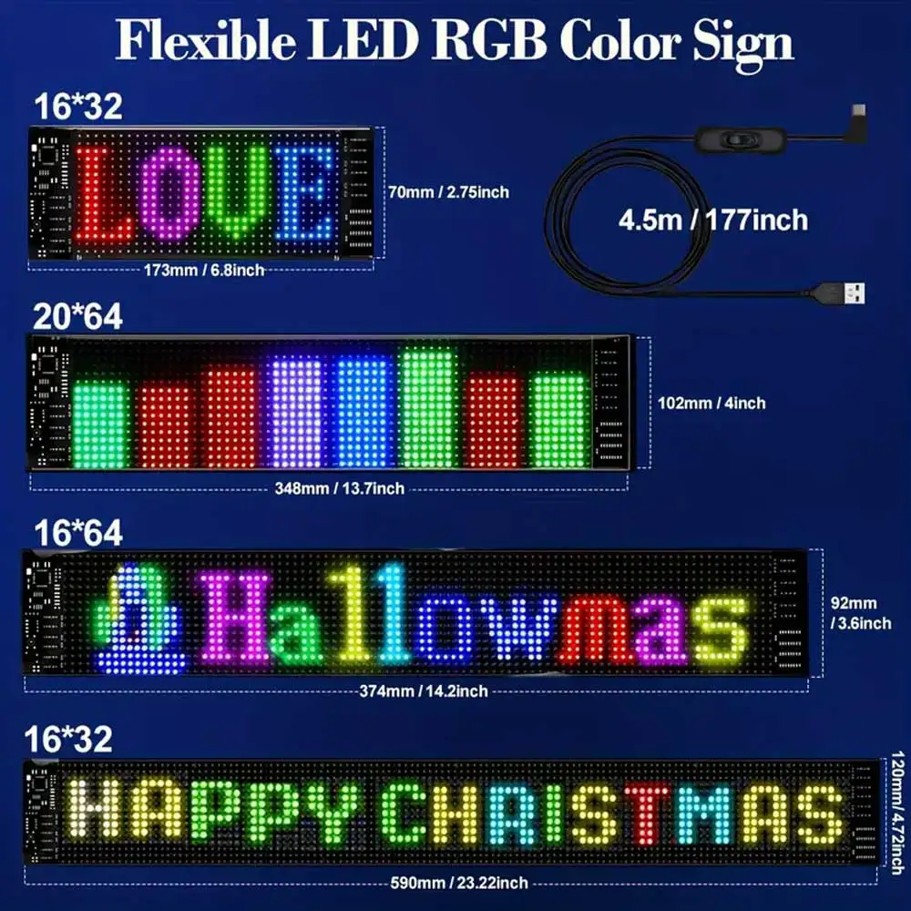 Dynamic Devil\'s Eye Truck Windshield Scrolling Advertising  LED Car Sign RGB DIY App Control LED Panel Flexible Display Light