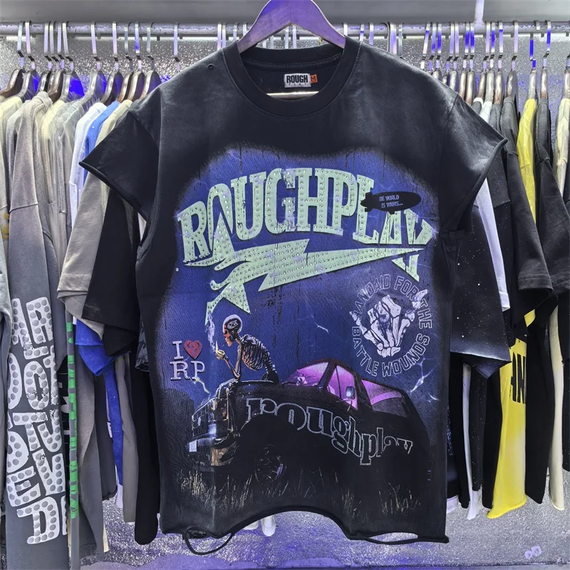 Rough Washed Black Shirts Thuglife Hip Hop Men Women Oversized Sleeveless Vest T-shirts