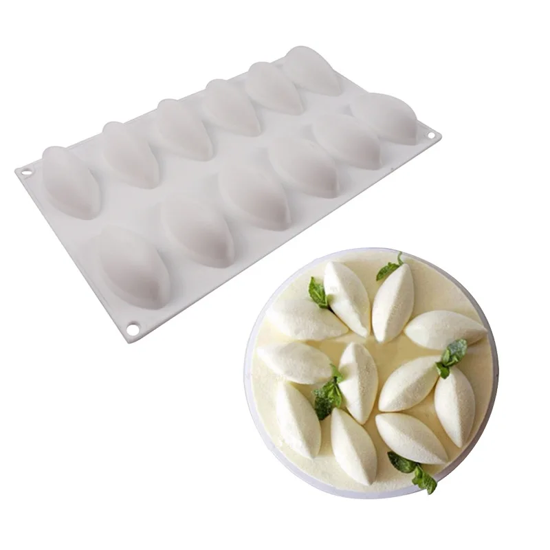 New 12 Fondant Mold Cavity Silicone Cake Form Quenelle Shaped Mould Mousse Cake Chocolate Decorating Tools Baking Pan Tray