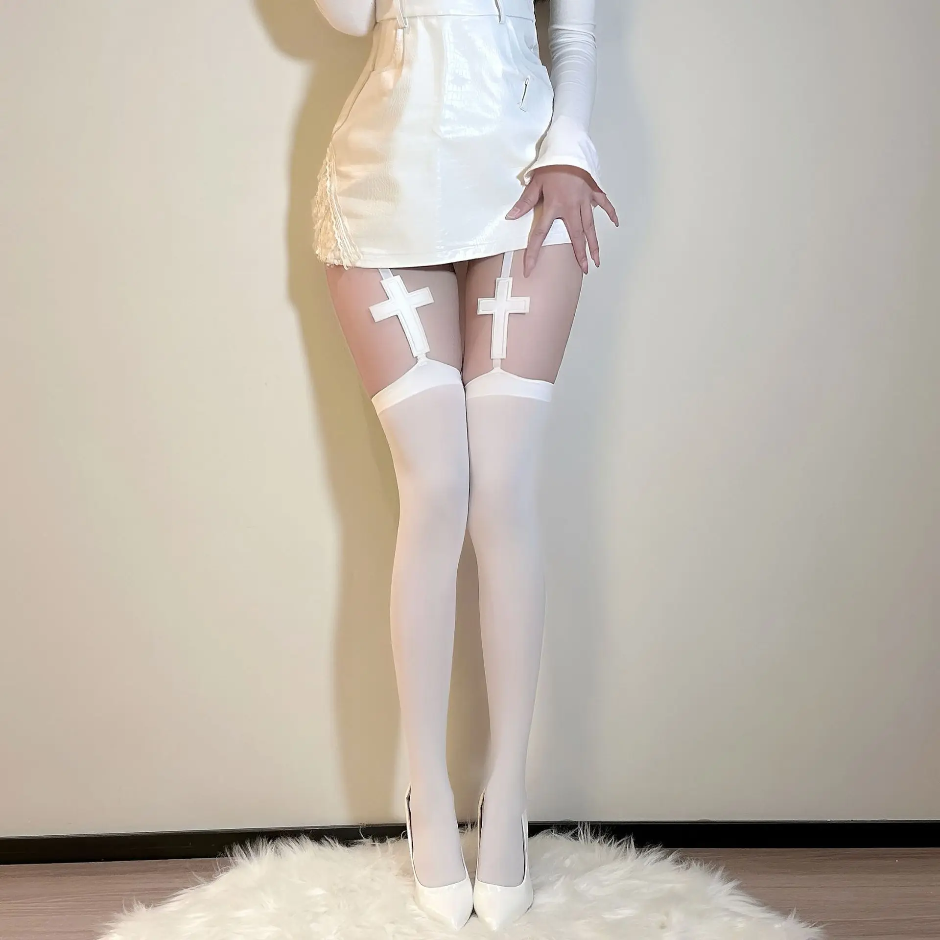 Cross-border gothic socks abi stockings subculture punk socks dark sexy cross pattern garter socks