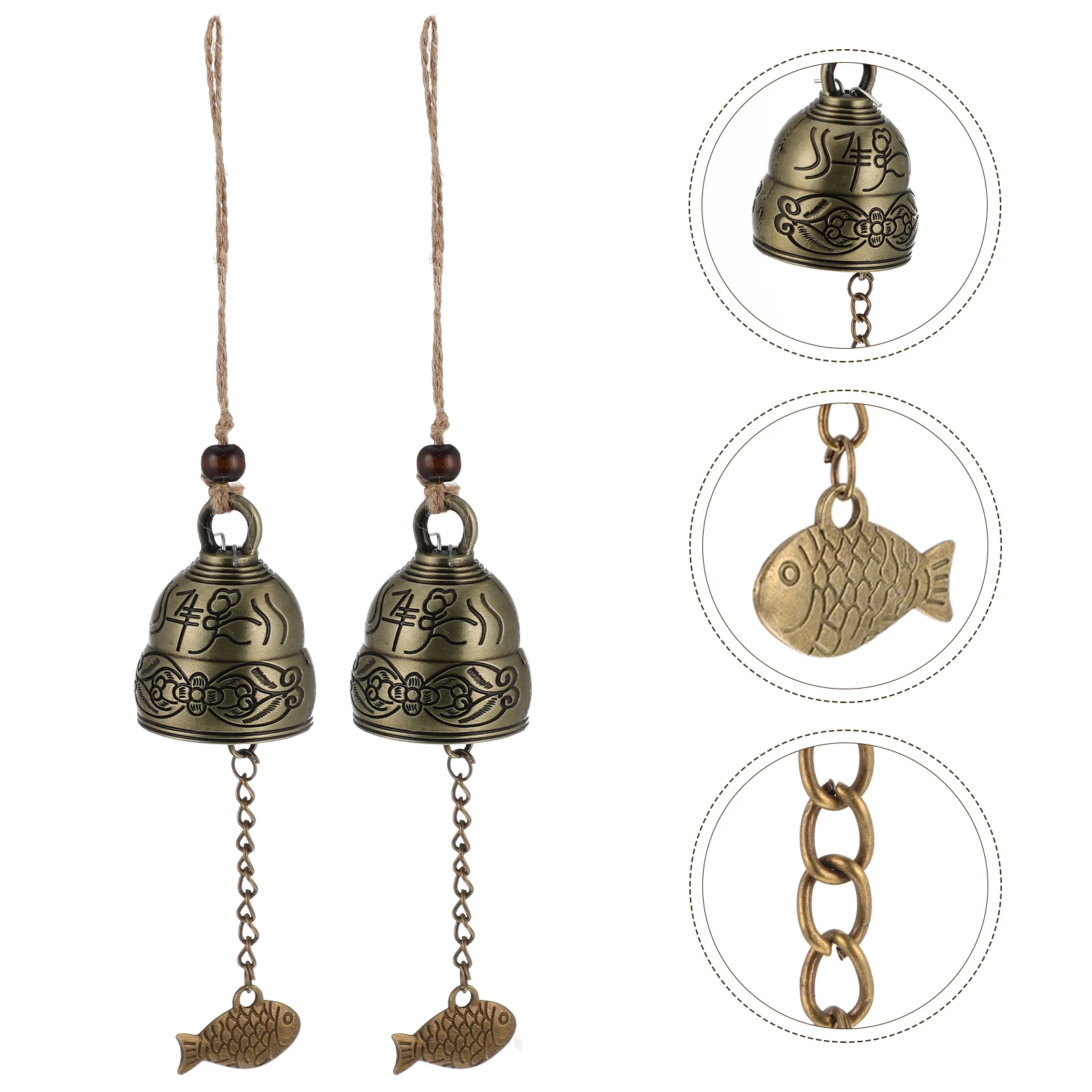 

2 Pcs Metal bell Hanging Decor Household Chime Vintage Fengshui Wind Chimes Zinc Alloy Home Office Garden Decorative Wind Chime