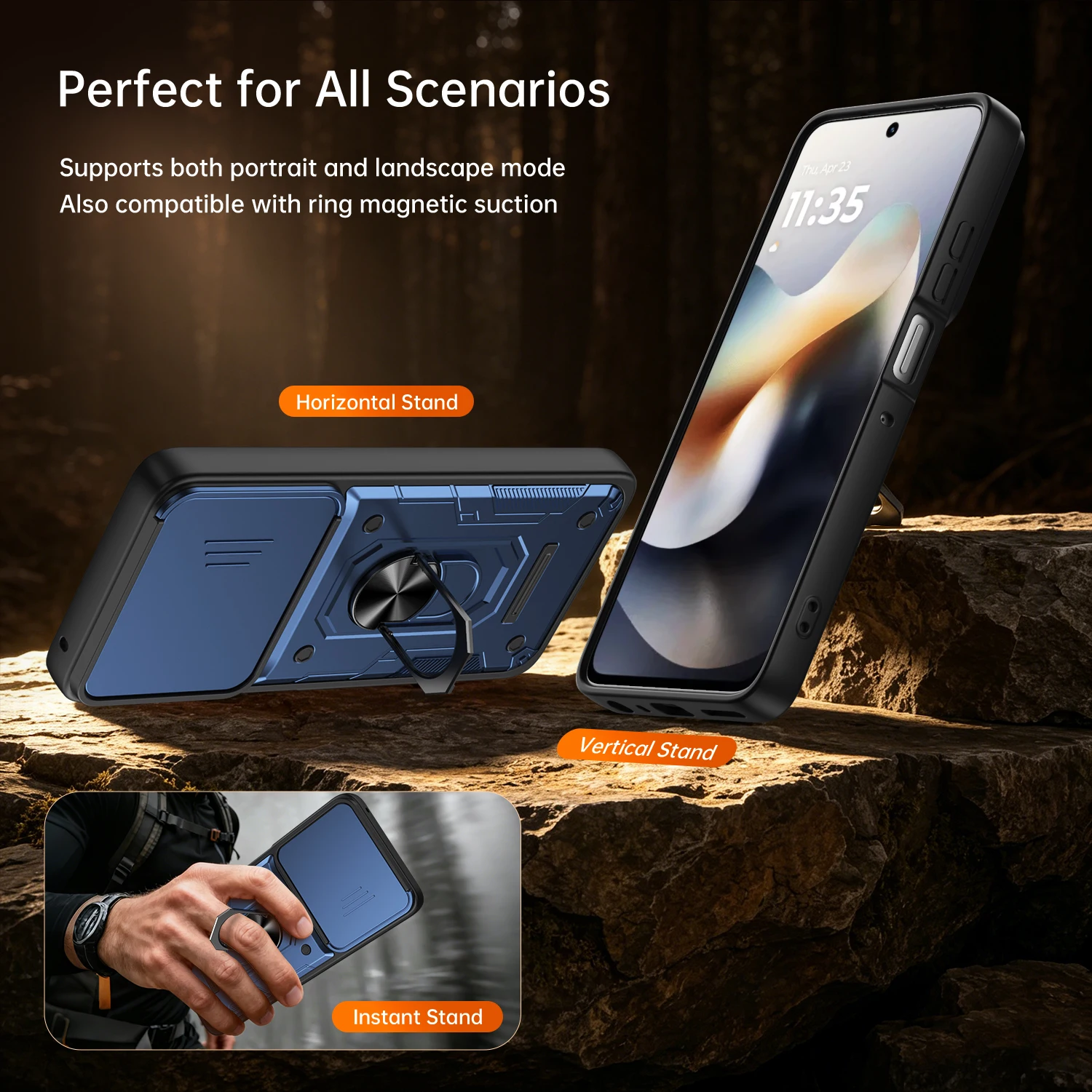 Stoßfeste magnetische Schutzhülle mit Kameraständer und Schiebeverschluss für Motorola G56 G85 G96 G67 G86 Power EDGE 60 70 PRO FUSION ULTRA – Detail 3