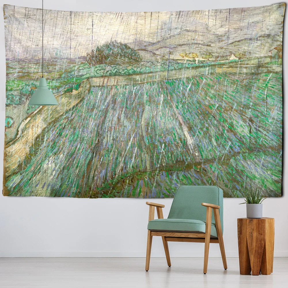 Van Gogh Starry Moon Night Tapestry in the Fields Landscape Living Room Home Background Hanging Cloth Wall Decoration TAPIZ