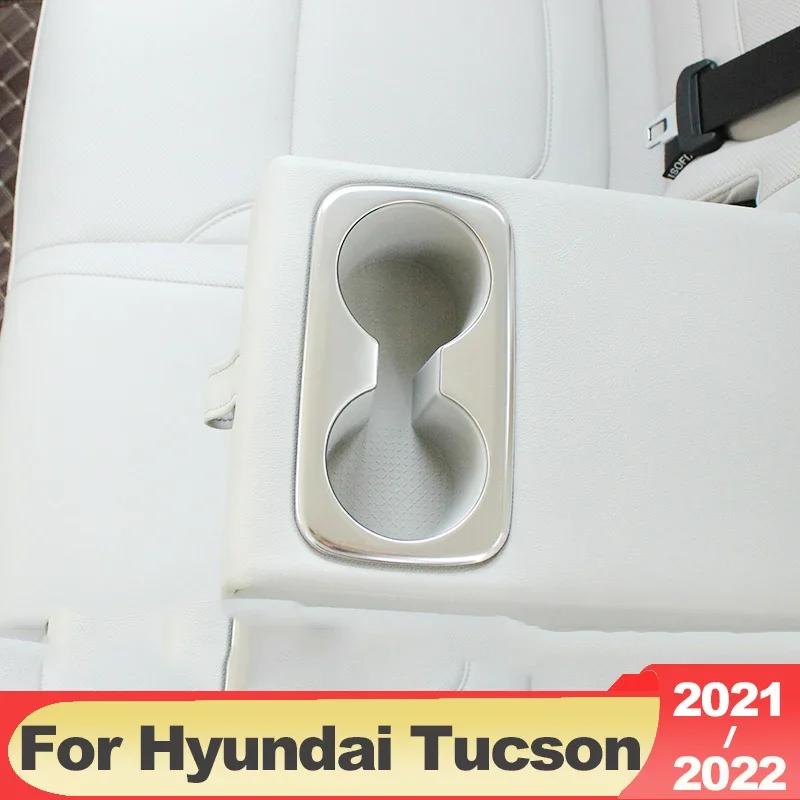 For Hyundai Tucson NX4 2021 2022 2023 2024 Hybrid N Line Car Seat Back Row Water Cup Holder Cover Trim Stainless Accessories