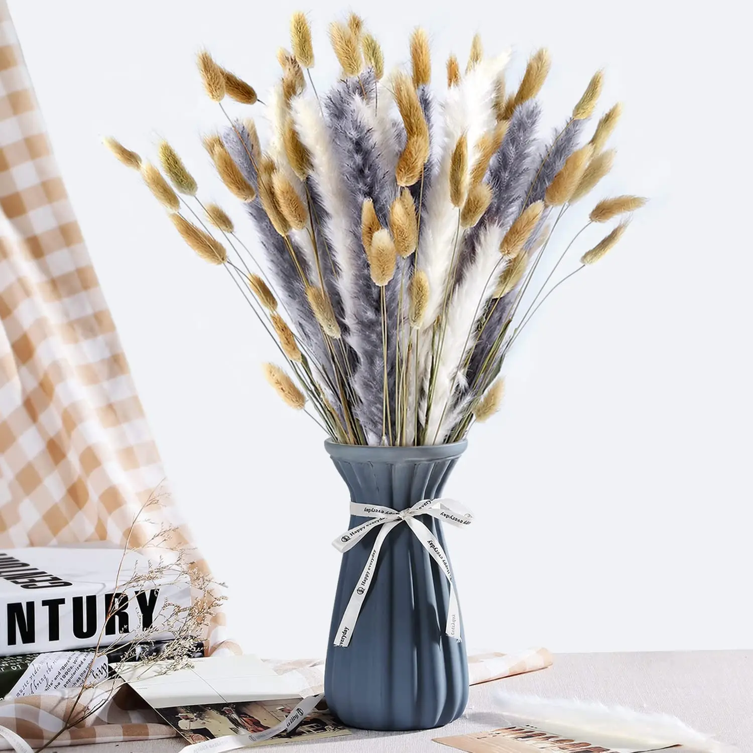 

90PCS Natural Fluffy Pampas Grass Reed Rabbit Tail Grass Dried Flowers Bouquet Home Wedding Flower Arrangement Party Decoration