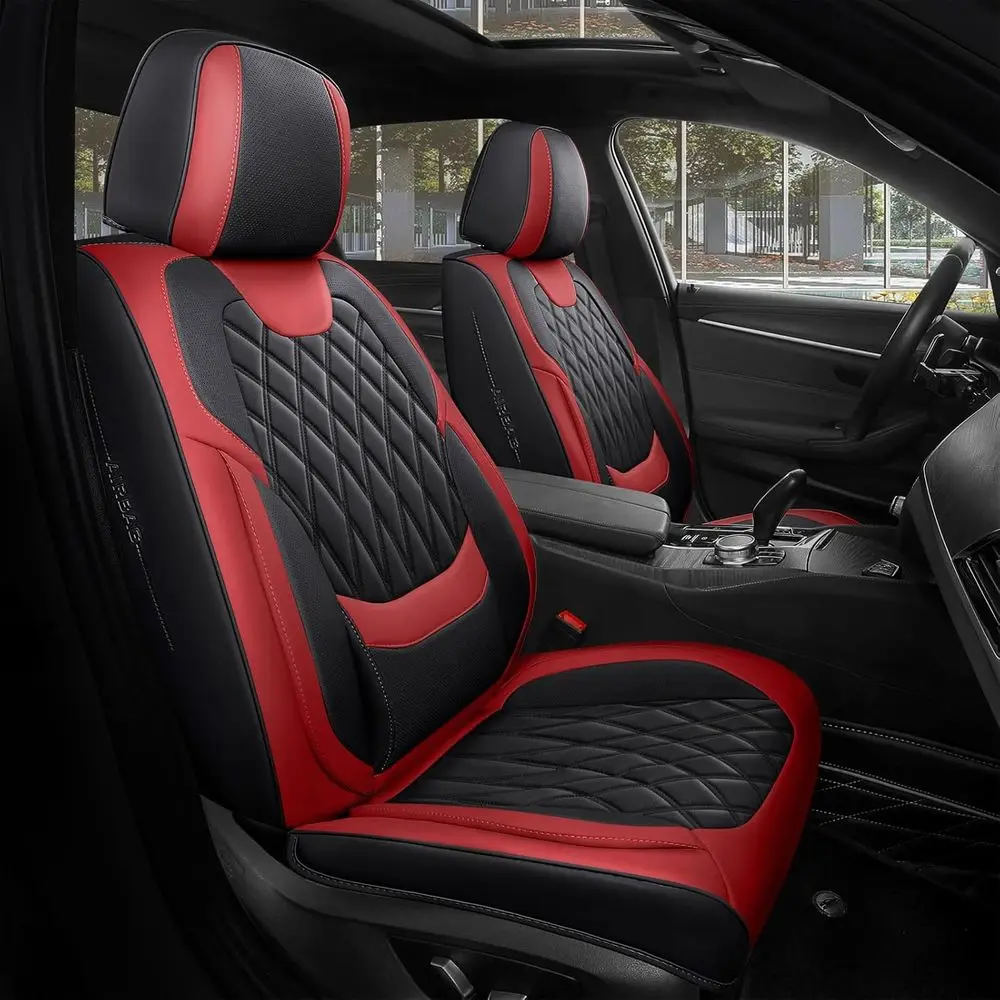 Leather Seat Covers Full Set with Waterproof Nappa Leather, Breathable, Lumbar Support, Front & Rear, Suitable for Sedans, SUVs,