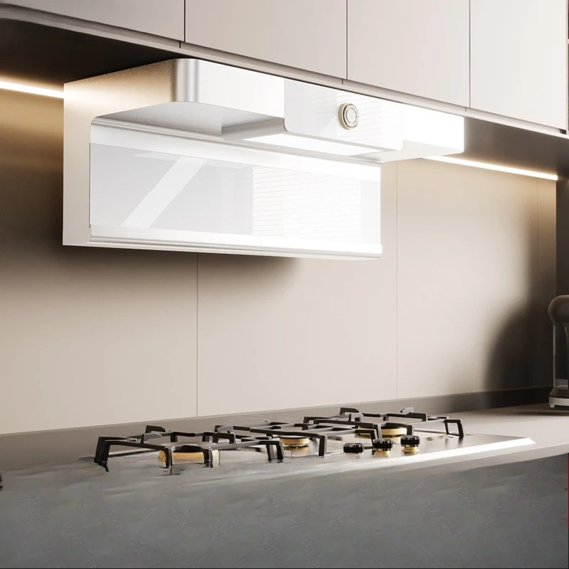 

Stainless steel 7-shaped range hood three-eye stove set intelligent frequency conversion lifting large suction