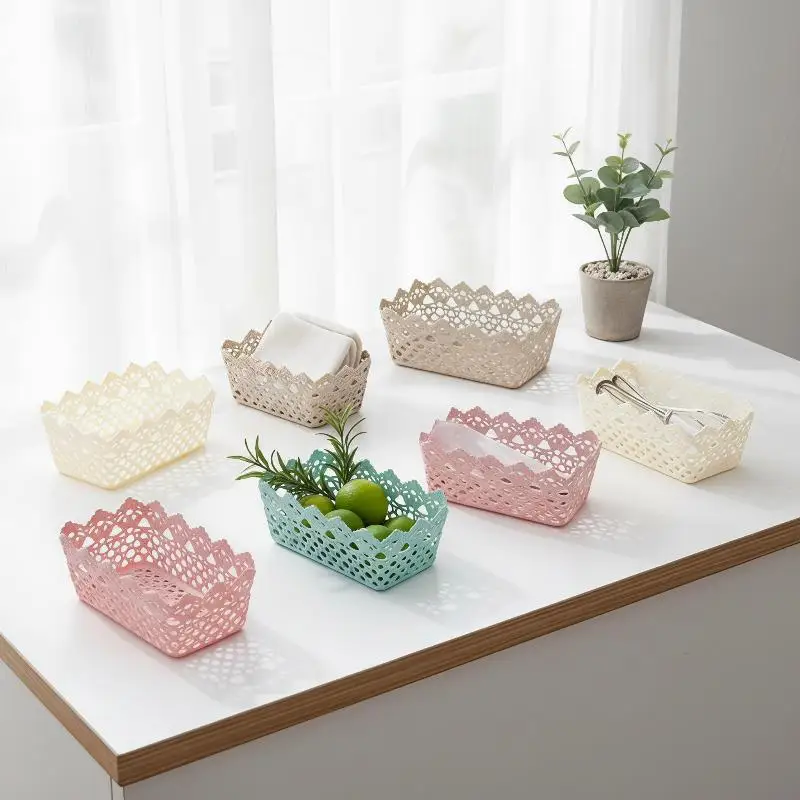 Large Size Hollow Plastic Storage Basket Rectangle Cosmetic: Fruit Organizer Tray Bedroom Kitchen Desktop
