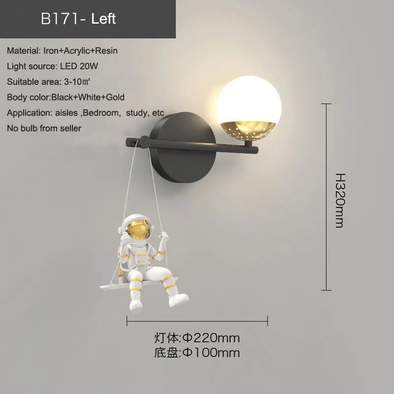 Lámpara de pared para dormitorio, luz de mesita de noche, creativa, minimalista, moderna, para sala de estar, habitación de niños, Fondo de astronauta y Luna, nueva