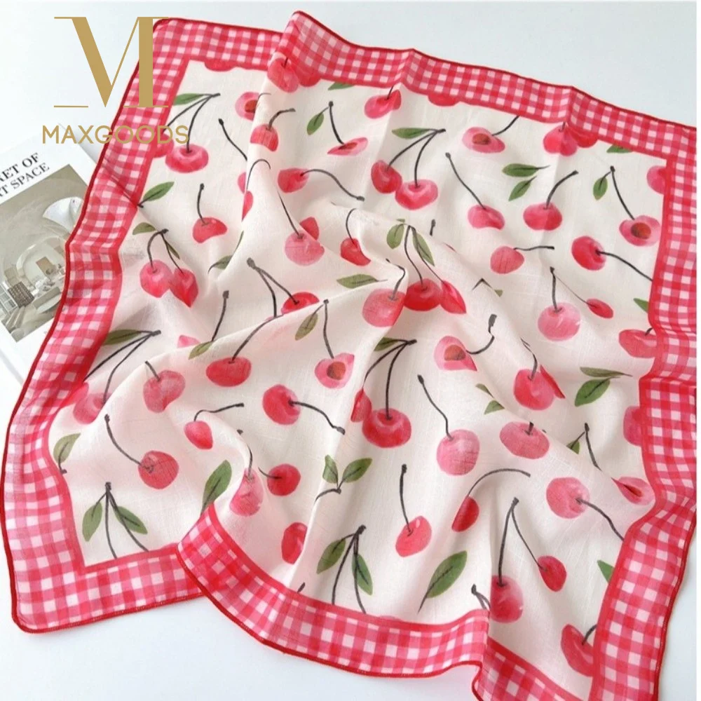 

Fashion Floral Print Neckerchief Cotton Linen Square Neck Scarf Breathable Decorative Wrap Sunscreen Head Scarf