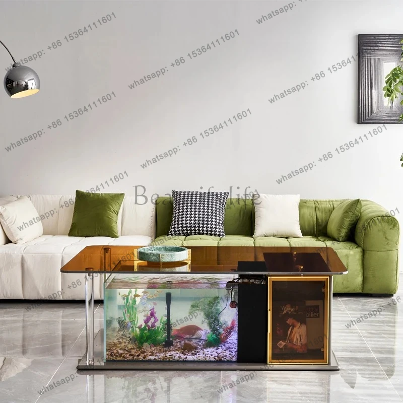 Italian light luxury tempered glass coffee table fish tank high-end ecological fish farming integrated coffee table