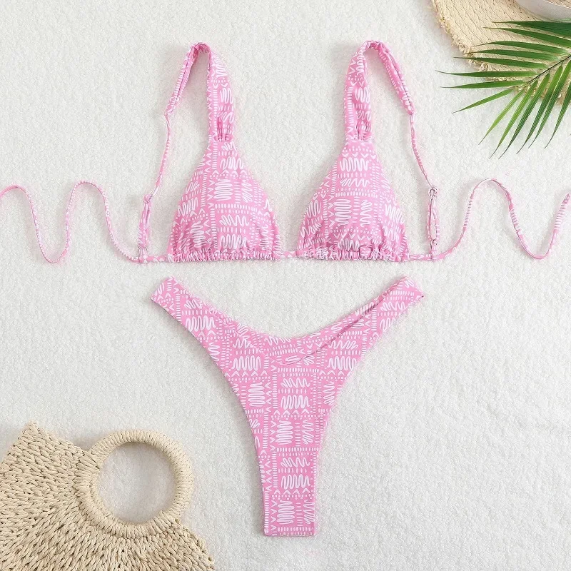 Women\'s Sexy Halter Bikini Sets  Floral Flower Print Bikini Swimsuits Tie Side Triangle Bathing Suits Swimwear