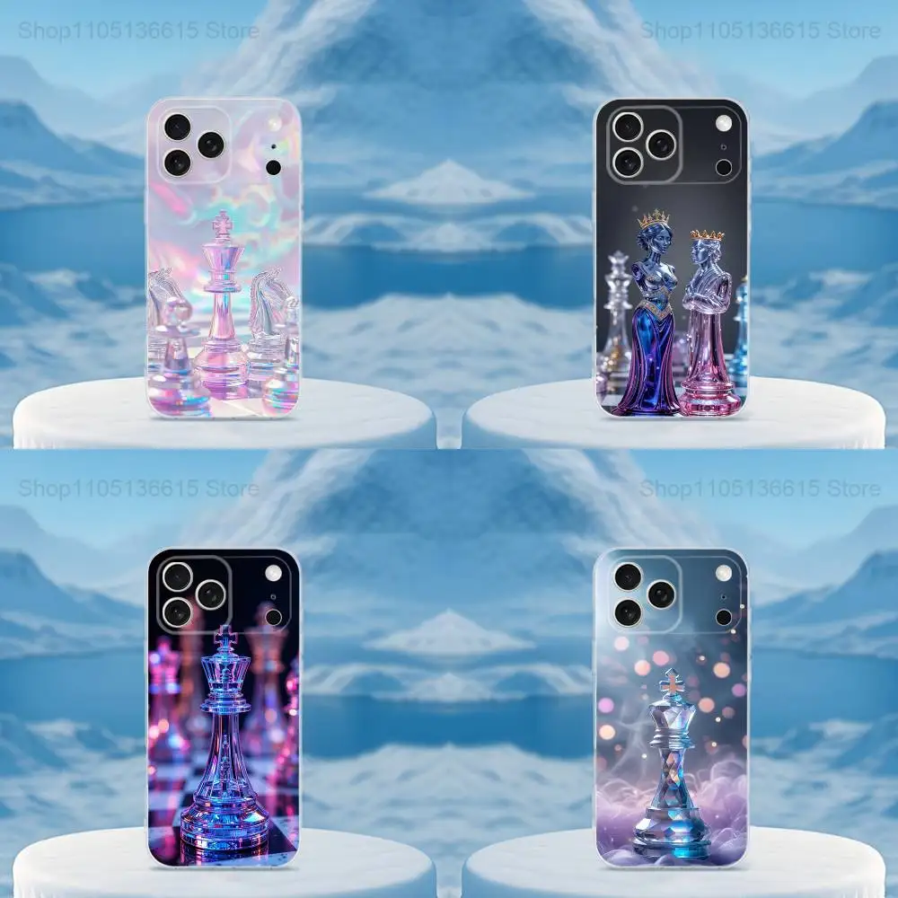 

Crystal Chess Pieces Art Phone Case For iPhone 16,15,14,13,12,11,17 Pro,Max,Plus,X,XS,XR,SE,Mini Transparent Soft Cover