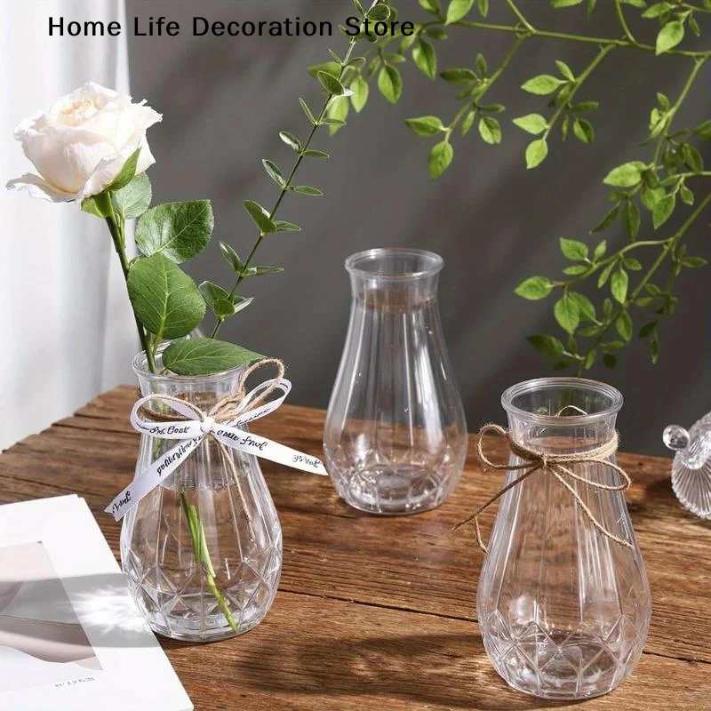 【H】Clear PET Diamond-Pattern Vase, 15x8cm, Shatterproof, For Hydroponics & Fresh Flowers