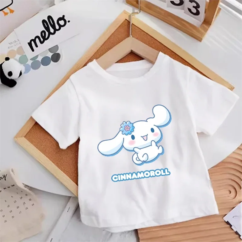

Cute Cinnamoroll Girl T-shirt Cotton Sanrio Anime Print Tee Shirt Kids Short Sleeve Streetwear Summer Casual Clothes Kawaii Gift