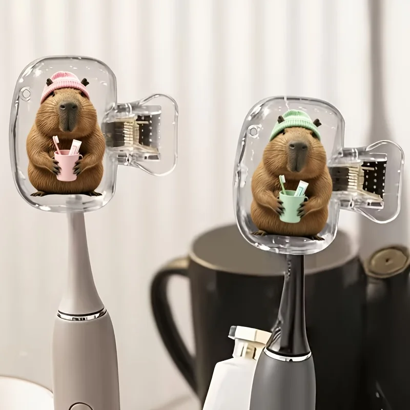 2pcs Capybaras Holding Pink And Green Toothbrush Cups Portable Dust-Proof And Odorless Toothbrush Box Ideal small holiday gift