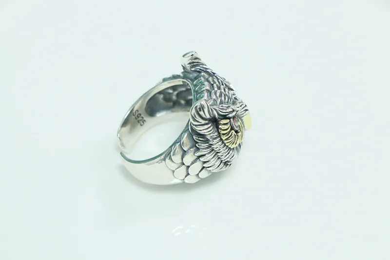 Trendy Handmade Ring S925 Silver Open Index Finger Ring for Men and Women Owl Ring Vintage Carved Silver Fashion