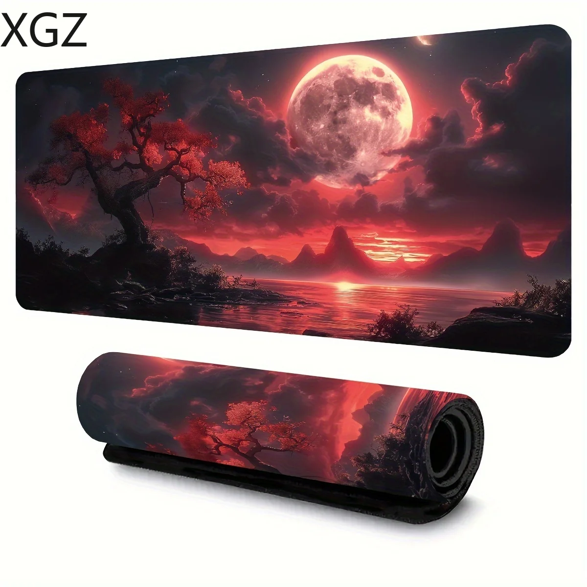 Xxl ירח אדמדם מנגרוב משחק עכבר כרית אנימה שולחן דק קצה לא להחליק בסיס מתאים למשרד 90 × 40