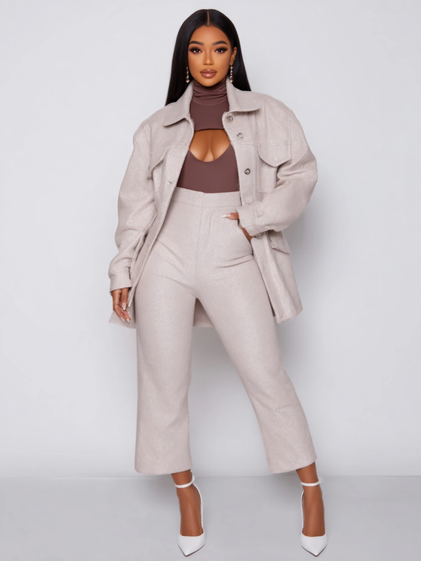 

Mia Muse Boutique женские комплекты осень-зима однобортные однотонные рубашки с длинными рукавами и воротником до щиколотки комплекты деловых брюк