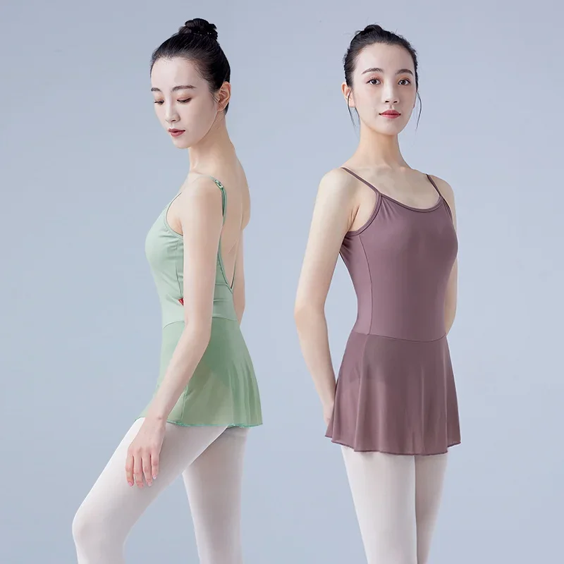 女性バレエドレス調節可能なストラップバレエレオタード女の子大人のダンスキャミソールナイロンダンスウェアボディスーツ体操レオタード