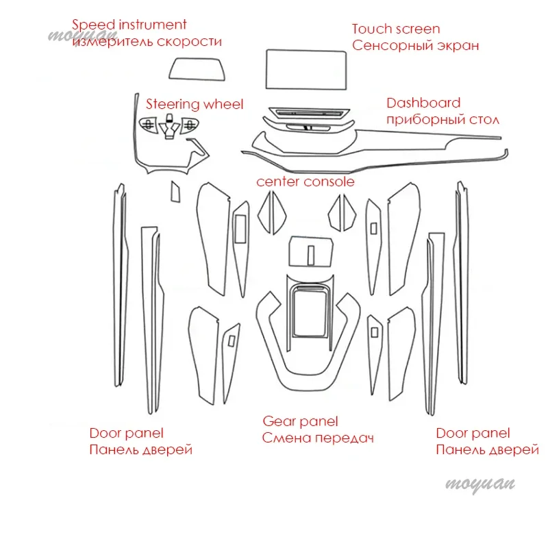 طبقة من البولي يوريثان لسيارة VOLKSWAGEN VW ID4 ID 4 Crozz ID6 ID 6 Crozz ملصق داخلي للسيارة وحدة التحكم المركزية شاشة لوحة القيادة ولوحة الباب والعتاد #2