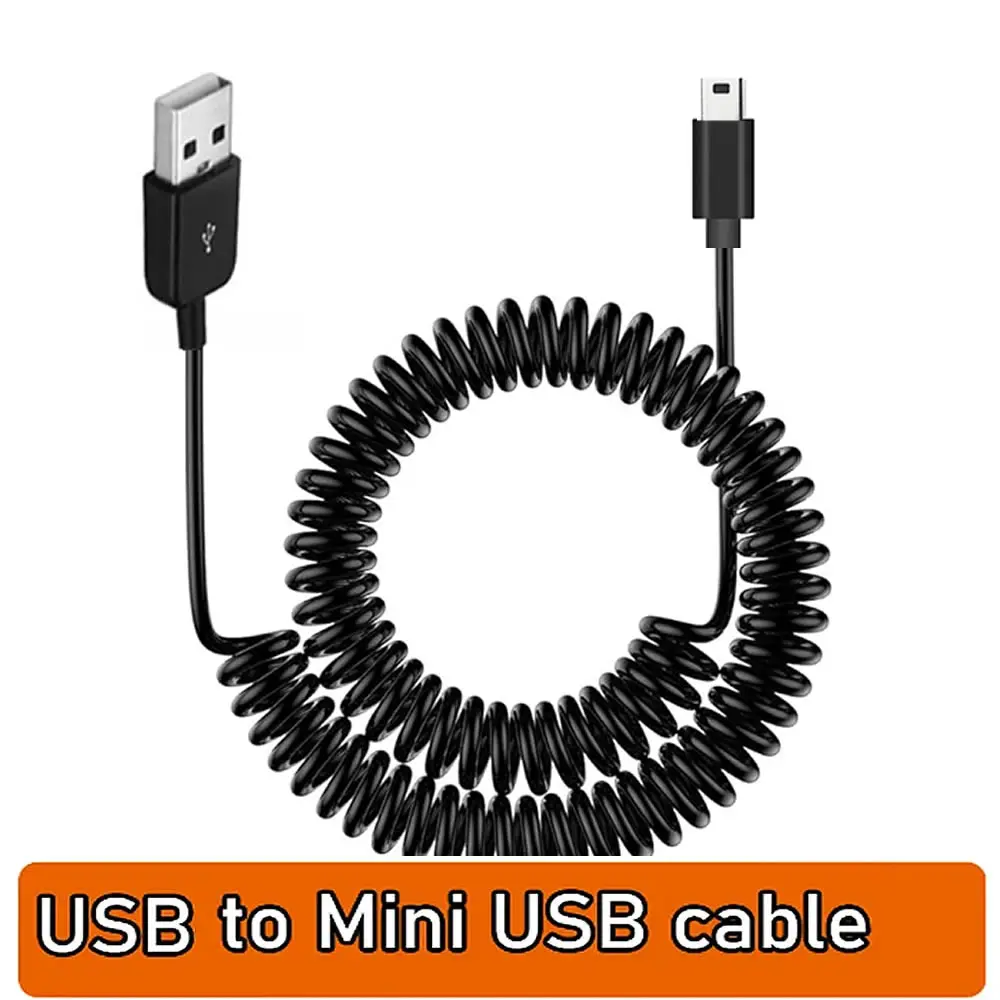 Mini USB Cable 2.5M USB Charger Cable, USB to Mini USB Sync Charging and Data Transfer Spring Coiled Cord for Mini USB Devices