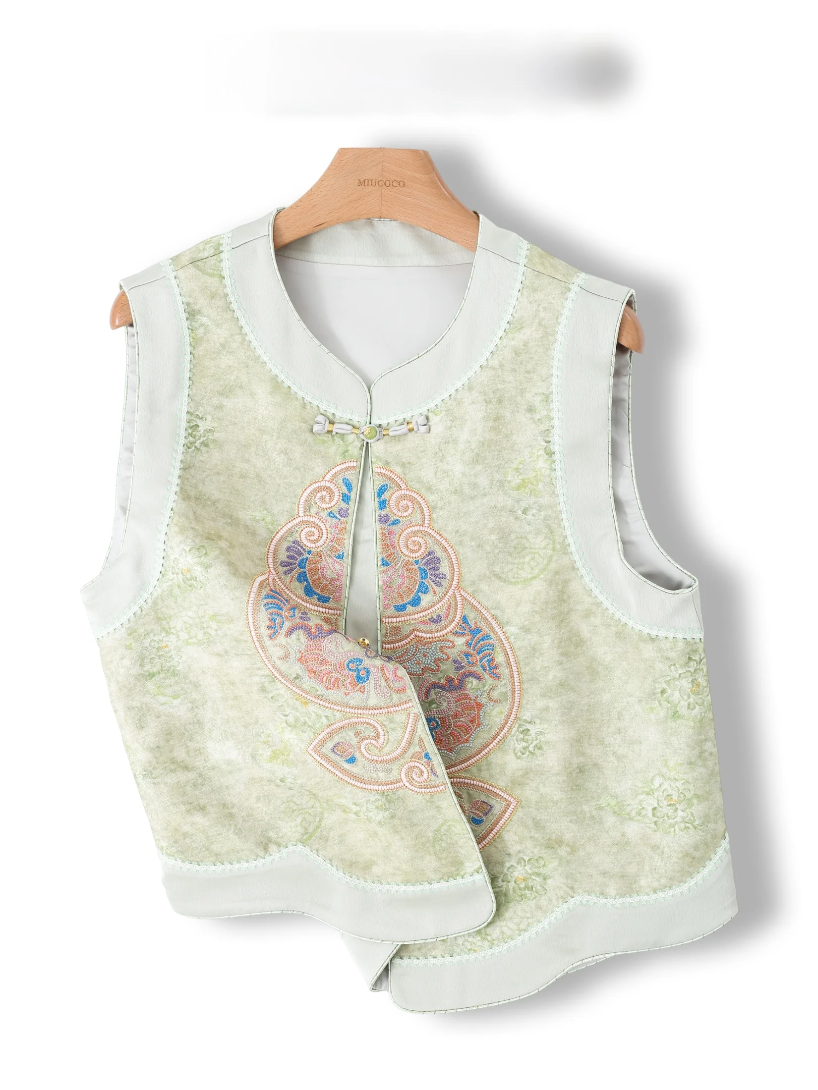 

Elegant Chinese Style Embroidered Jacket Vest Women's Vintage Anti-Aging Outerwear Heavy Embroidery Floral Pattern Single Button