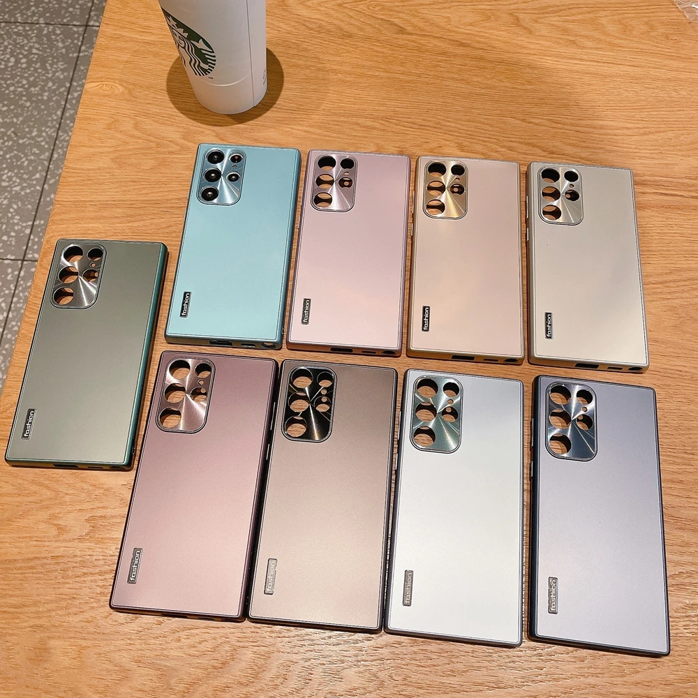 For Samsung S23 Ultra Case Fashion Pure Color Aluminum Metal Hard Back Shockproof Cover for Galaxy S22 S23 Plus Slim Matte Cover