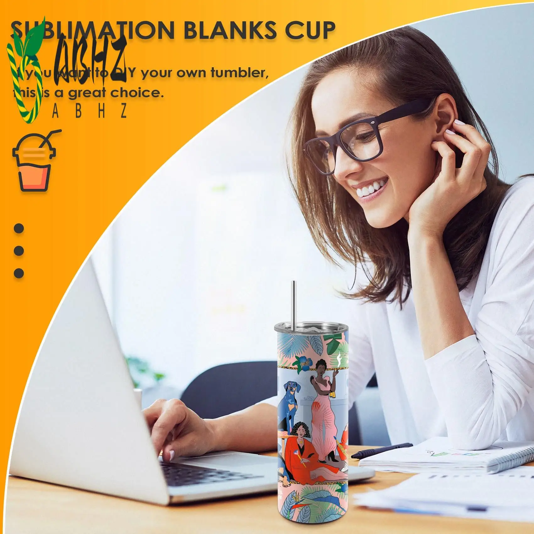 

ABHZ-Сублимационные стаканы, 20 унций, тонкие прямые, сублимационные заготовки из нержавеющей стали, тонкий стакан, с крышкой и соломинкой, 4 шт.