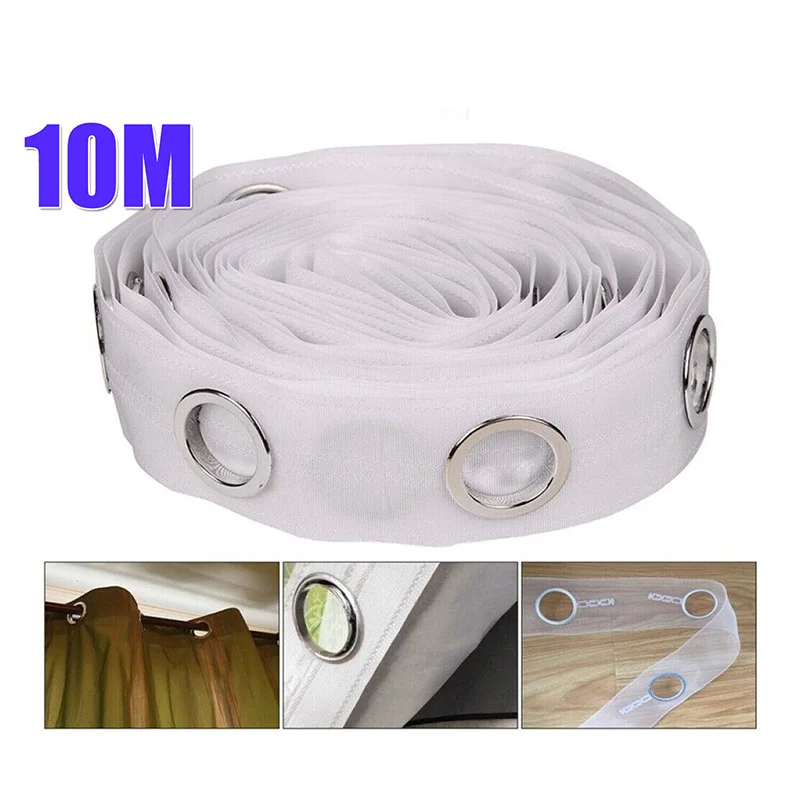 15M Curtain Eyelet Punch Tape White Nylon Curtain Heading Tape Sew With Grommet Top Ring Process Method DIY Curtain Accessories