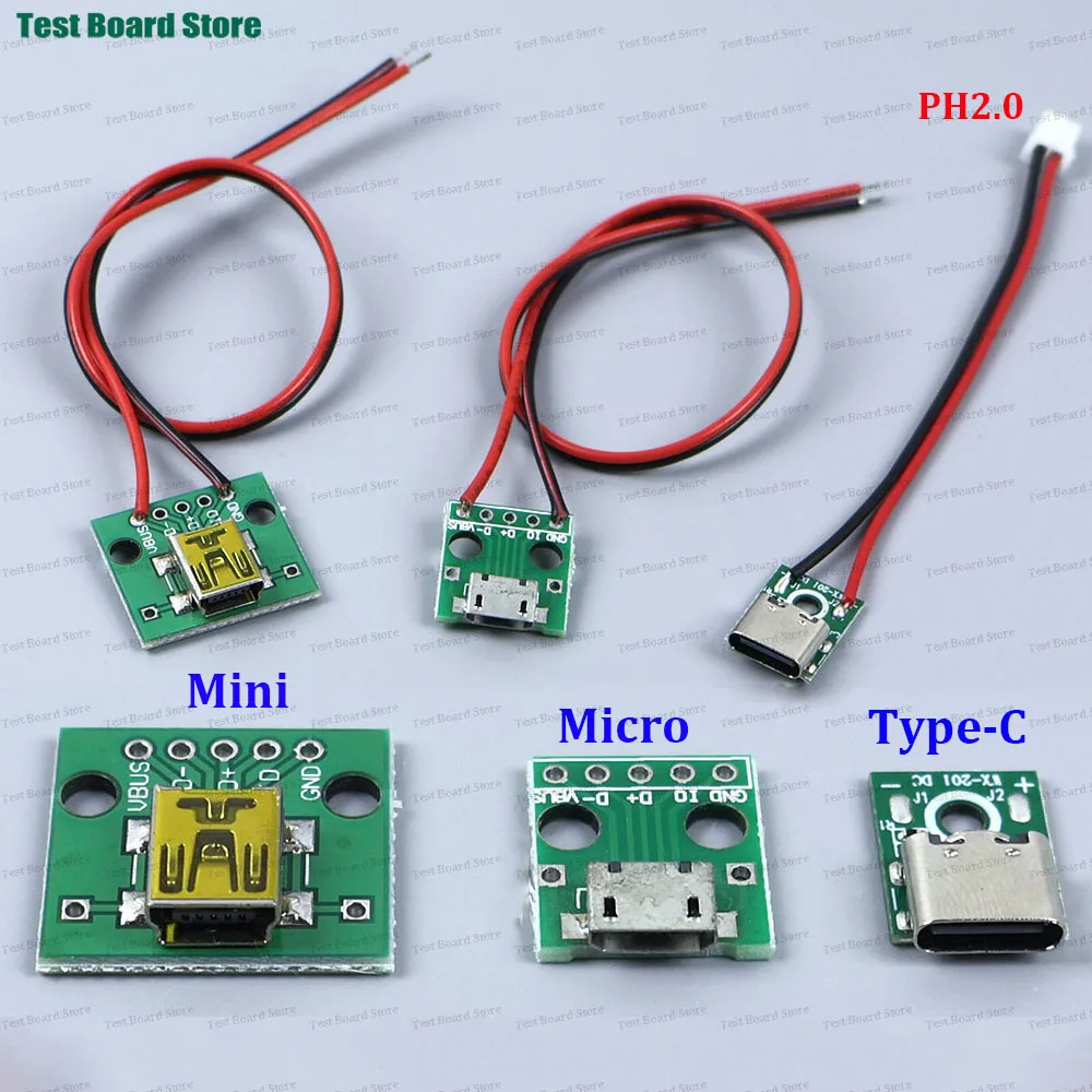 2/6/10Pcs 2A Micro/Mini USB Jack 3.1 Type-C 5V Female Connector Jack Charging Port USB Type C Socket With Solder Wire PH2.0