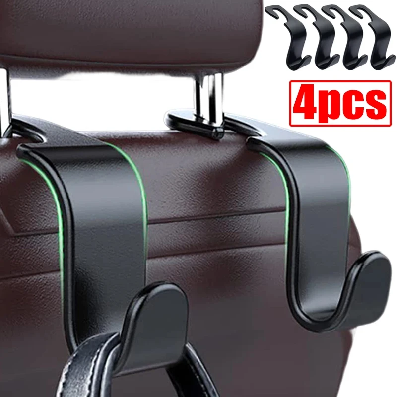 

4Pcs Car Headrest Hooks Hanger for Bags Seat Back Organizer Holder Clips Auto Fastener Hooks Car Storage Holder Car Accessories