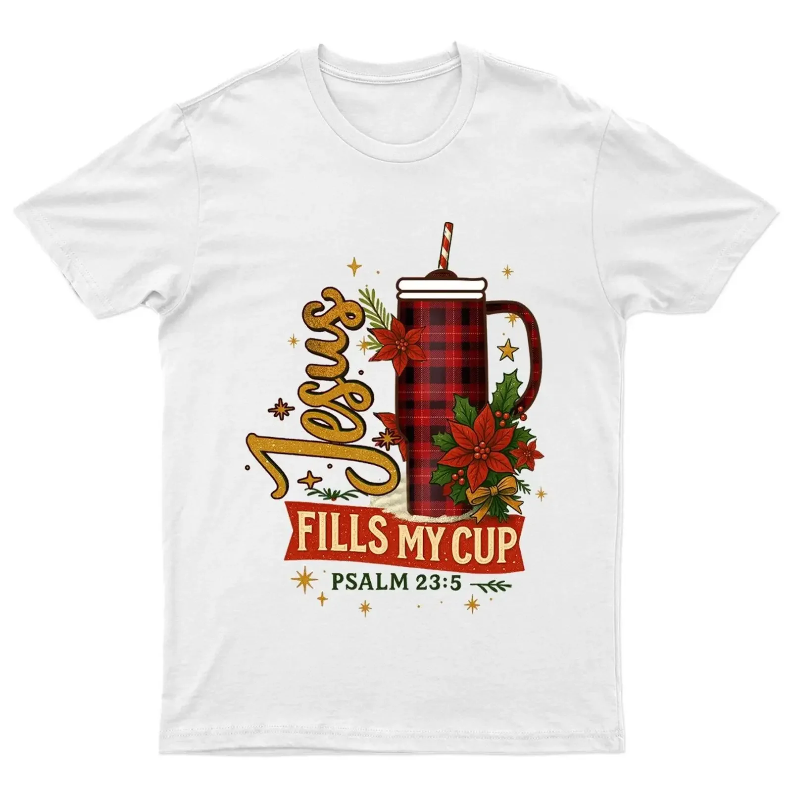 Jesus Fills My Cup T Shirt Geschenk Retro Saisonal Lustig Weihnachten Santa Damen vintage Washed fashion Breathable