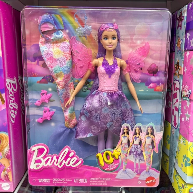 Original barbie sereia boneca brinquedo rosa fantasia oceano princesa acessórios de cabelo concha brinquedos para menina articulações móveis boneca cauda peixe