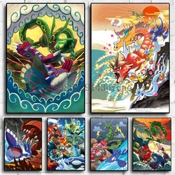 Japanese Anime Peripheral Pokemon Poster Decor Pikachu Rayquaza Wall Art Watercolor Canvas Painting Modern Room Decor Picture