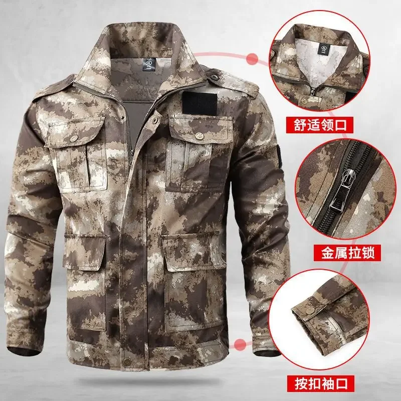 Man Set Men\'s Spring and Autumn Season Thickened Dirt Resistant and Wear-resistant Camouflage Work Clothes Suits for Men