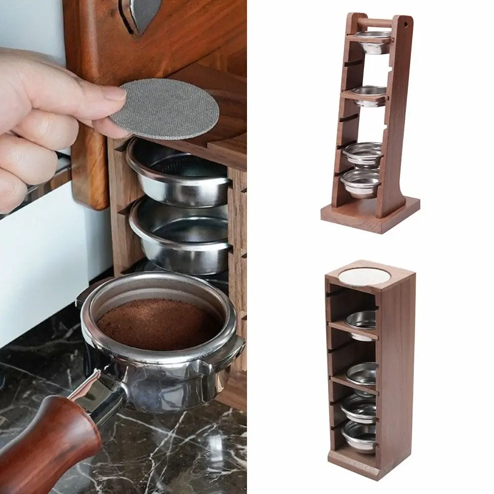 

51/53/58 мм стеллаж для хранения чаши для порошка эспрессо, деревянная чаша для кофе из орехового дерева, стеллаж для хранения фильтров, текстурированная корзина для фильтра, угловая стойка