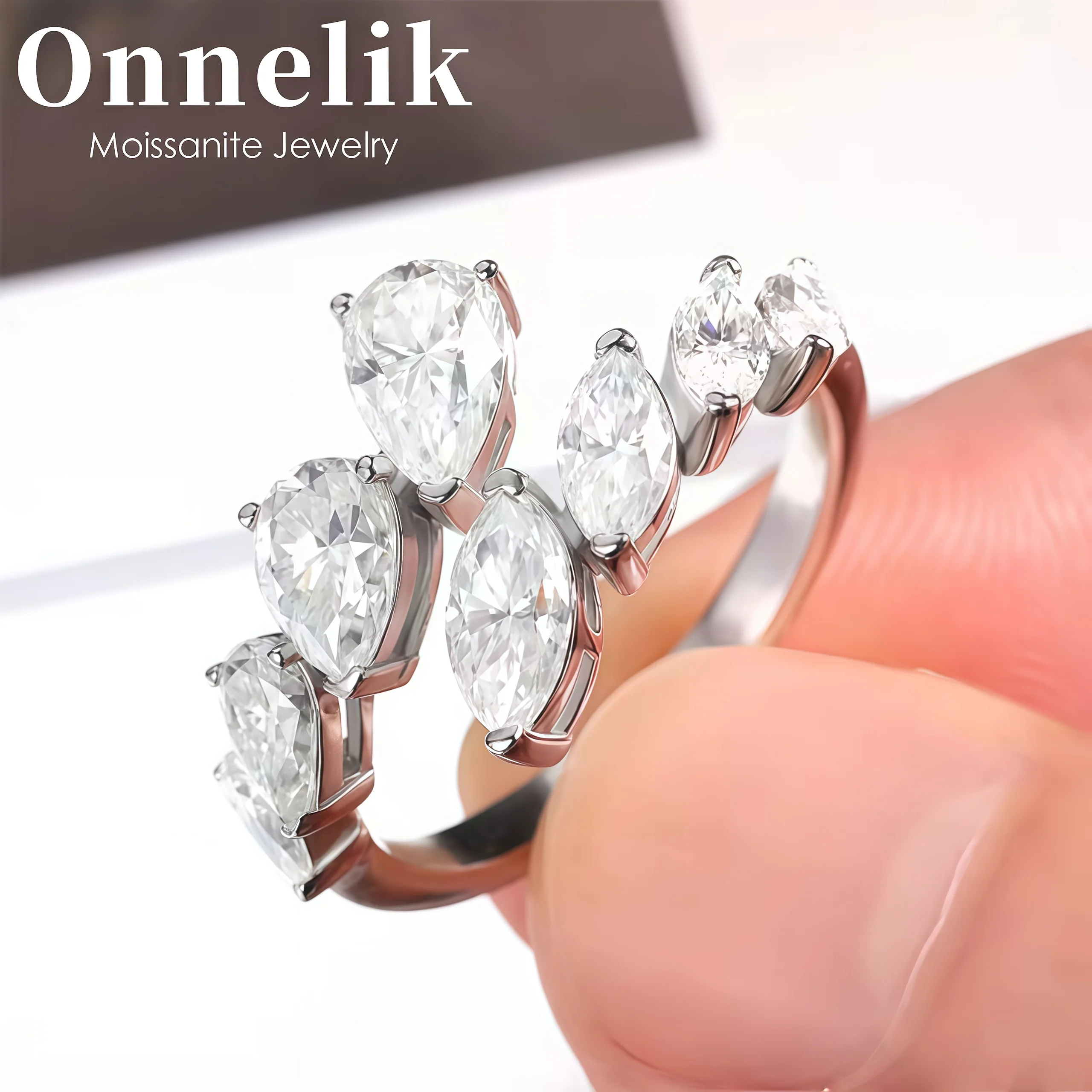 

Onnelik регулируемое открывающееся кольцо с муассанитом и каплями воды/маркизи, 100% стерлинговое серебро S925 для женщин, вечерние, свадебные, ювелирные украшения