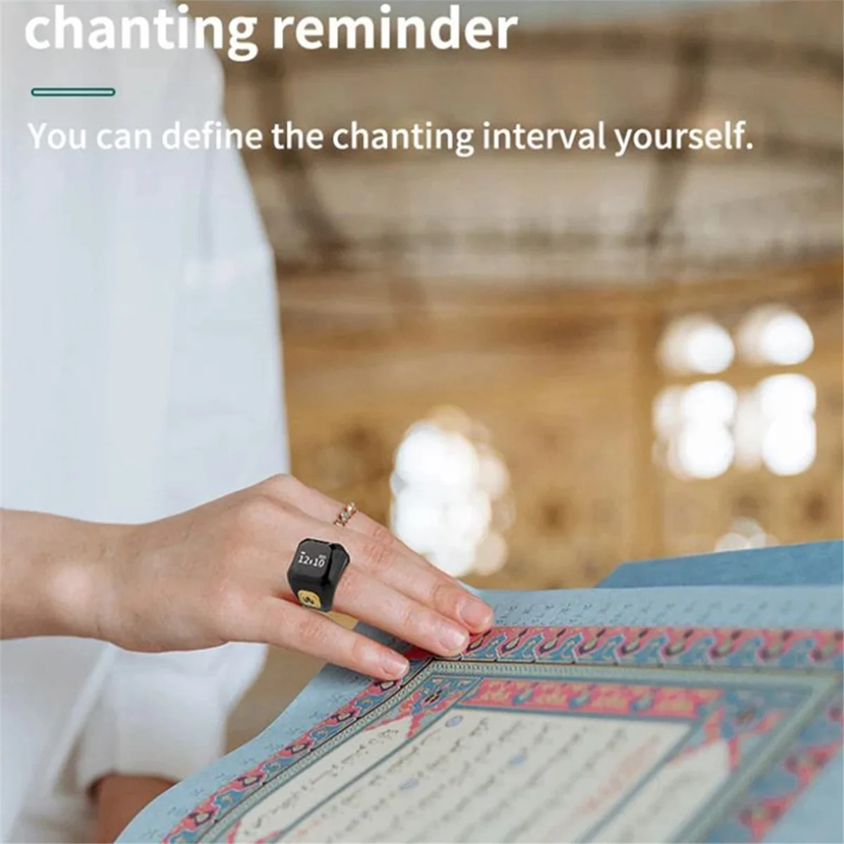 A22I スマートリング Bluetooth 電子指カウンター礼拝時間リマインダーカウント祈り指リングカウンター 18 ミリメートル黒