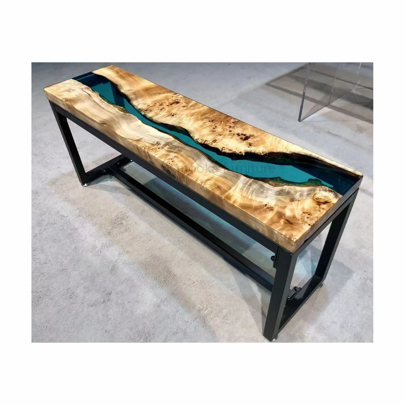 Newest custom made epoxy resin console table villa green river bar table