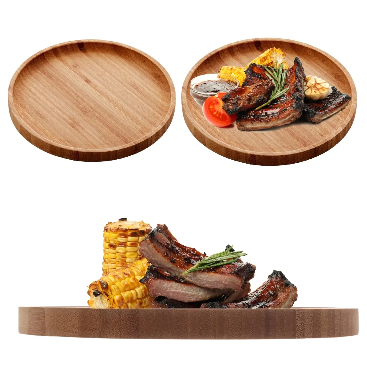 2 Round Bamboo Trays Petisker Serve Decorate