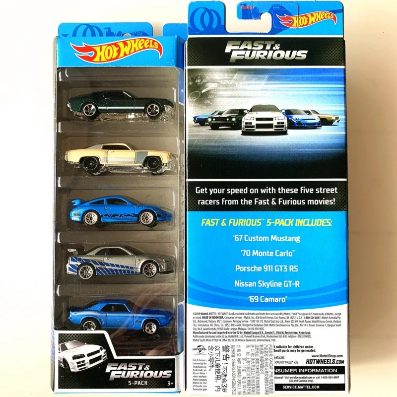 Hot Wheels Fast & Furious 5-Pack Nissan Skyline Porsche 911 GT3R Diecast Sports Car Vehicle Model Collectible Toy Gift view 2