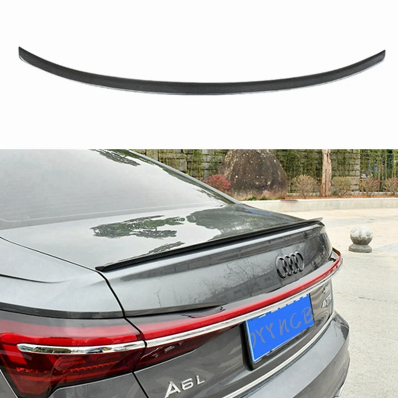 2019-2022 FRP glossy black Forged carbon FOR Audi A6 C8 S Style Carbon Fiber Rear Spoiler Trunk Wing