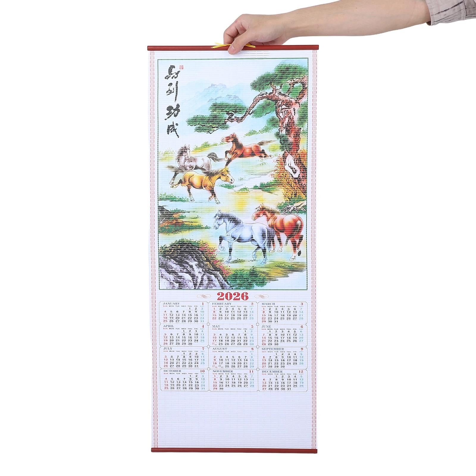 

2026 Horse Year Faux Rattan Hanging Scroll Calendar Wall Decor Chinese Lunar Year Aesthetic Schedule Home Office Festive