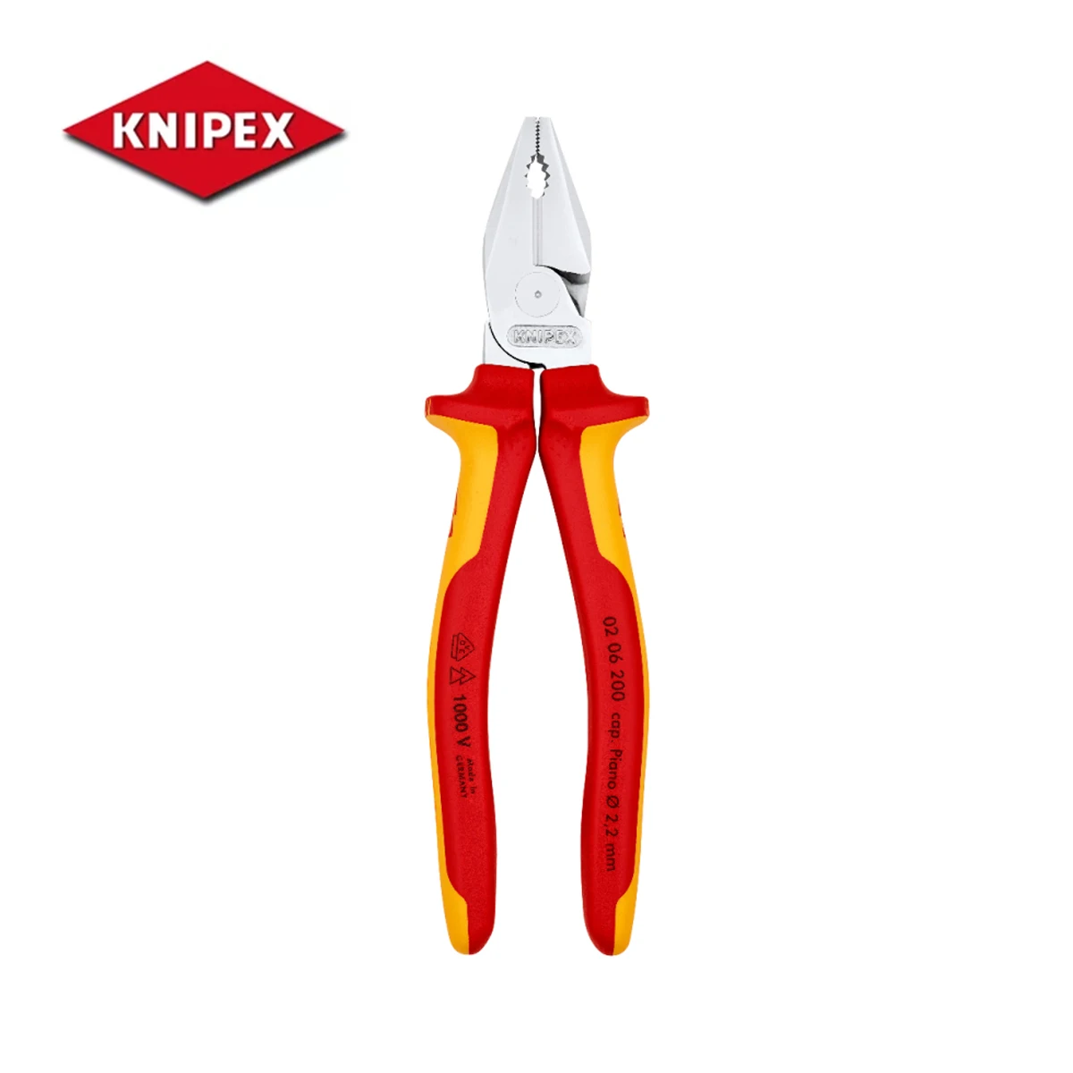 

KNIPEX 0206200 VDE Insulated High Leverage Combination Pliers Chrome Plated Hard Cutting Edge for Multi-stranded Copper Cables