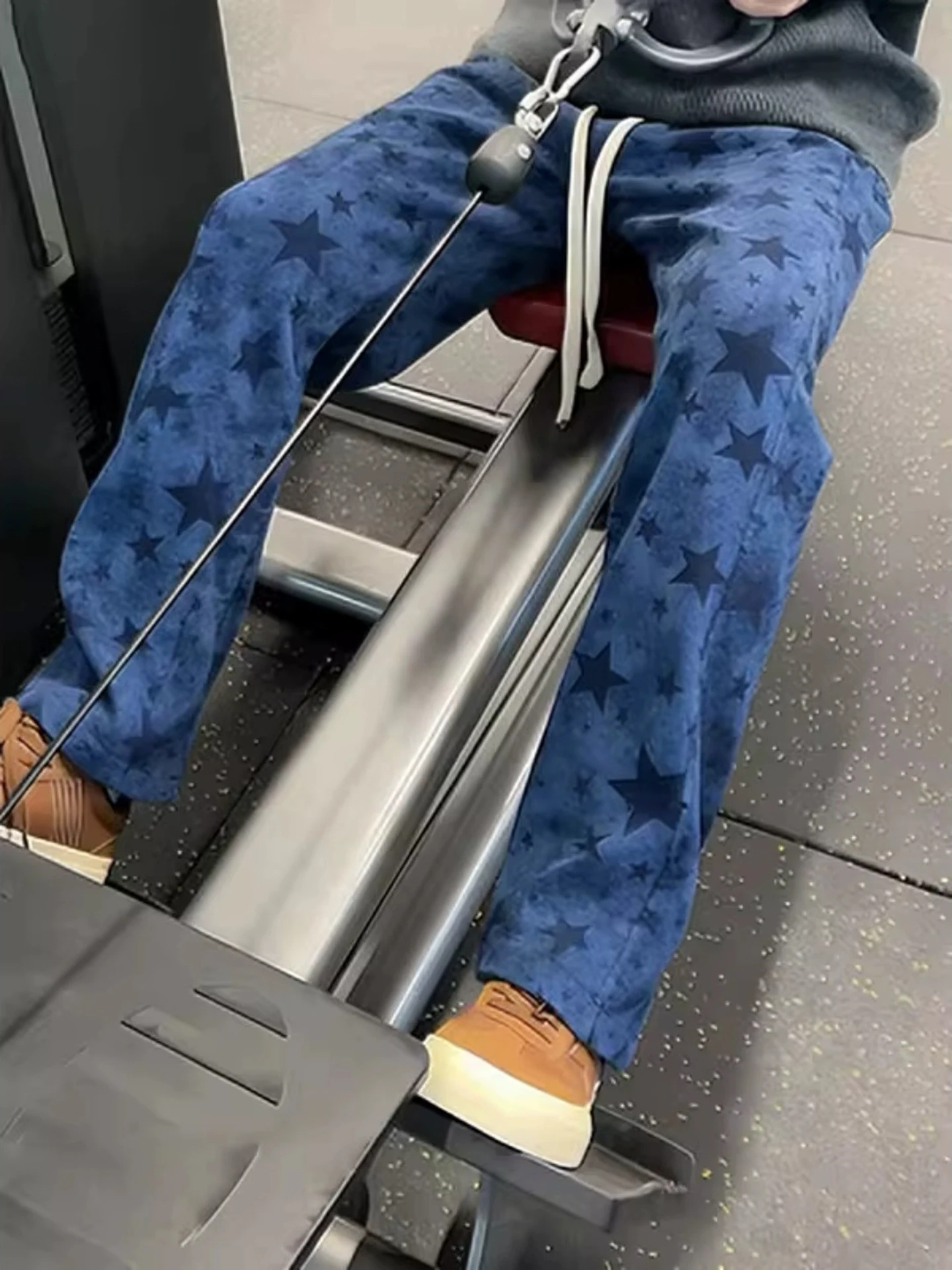 

American Sle Fce Lined Star Print Men's Straight Leg Pants Winter Unique Design Casual Trousers High Street Faion